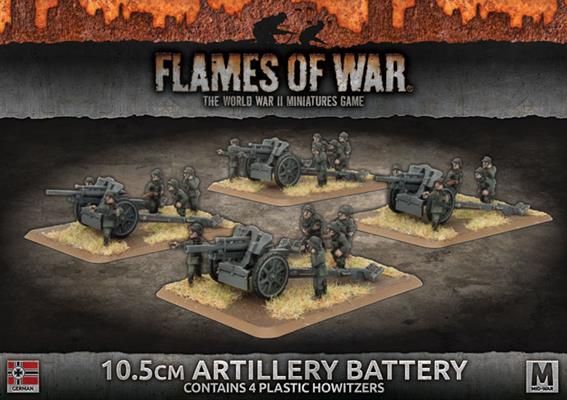 Flames of War German 10.5cm Artillery Battery 4 Plastic Howitzers GBX117