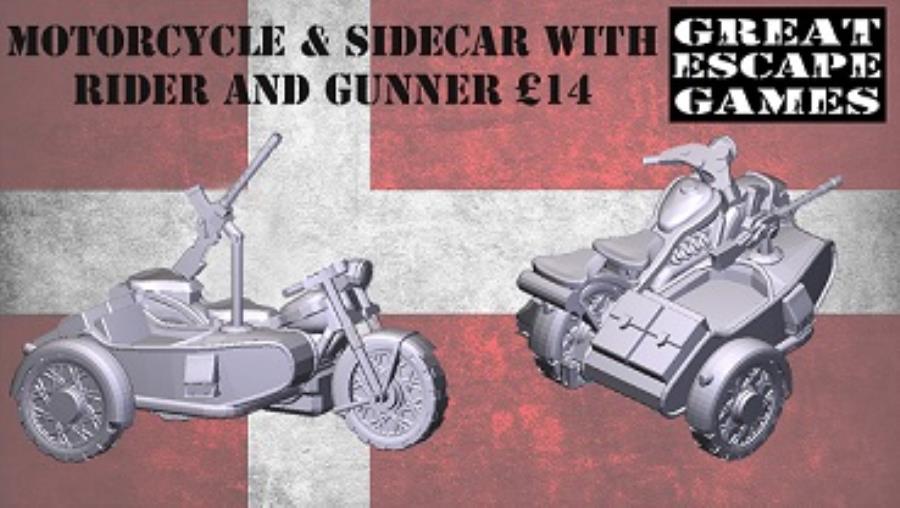 Great Escape Games 28mm WW2 Danish Nimbus Motorcycle and Sidecar