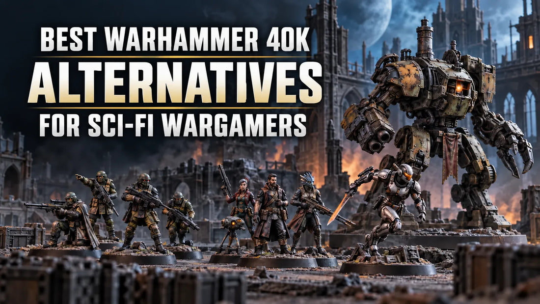 Alternative sci-fi tabletop miniatures on a futuristic battlefield