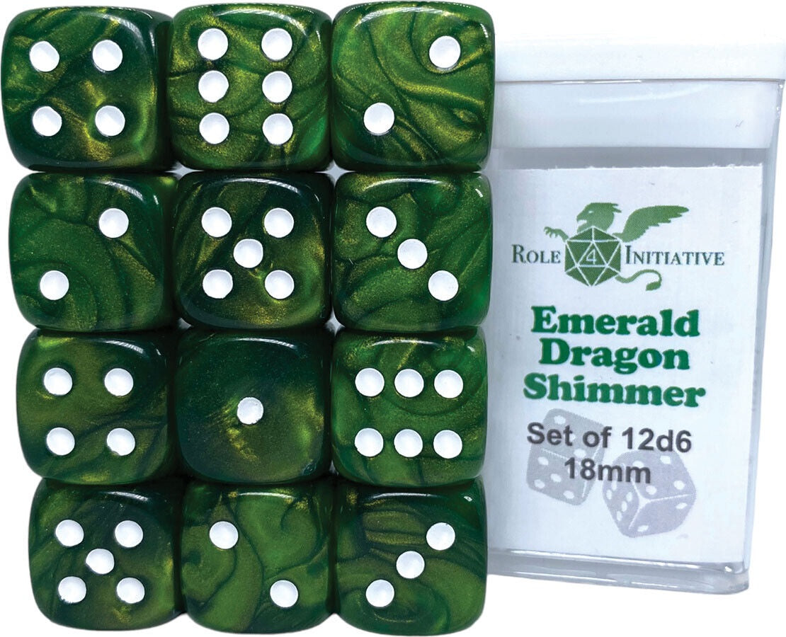 Roll 4 Initiative: Emerald Dragon Shimmer Dice - Set of 12d6 18mm