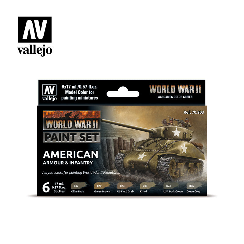 Vallejo Wargames Color Series World War II American Armor & Infantry Paint Set