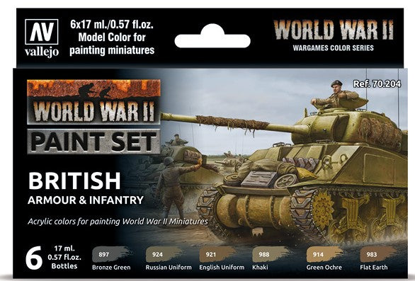 Vallejo Wargames Color Series World War II British Armor & Infantry Paint Set