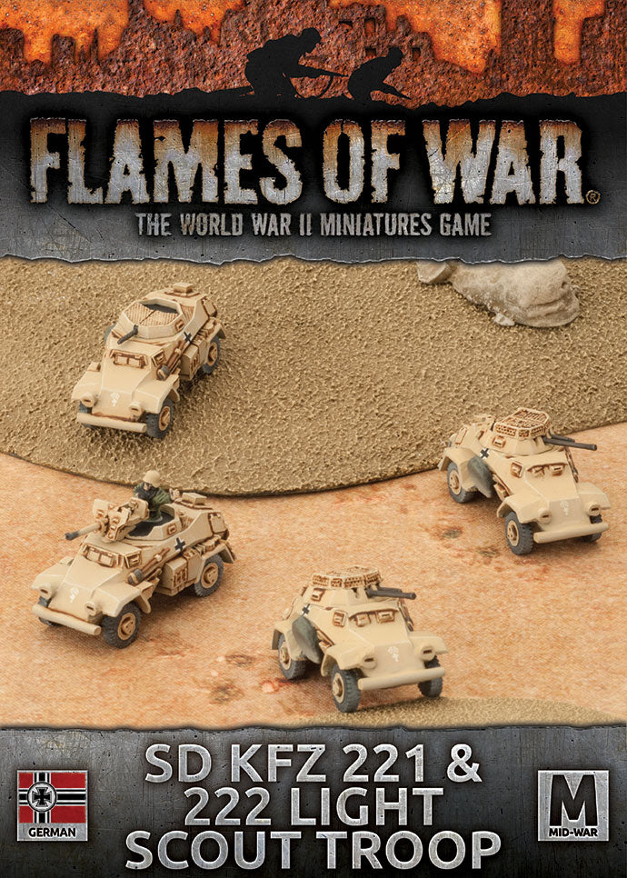 Battlefront Miniatures Flames of War Sd Kfz 221 222 Light Scout Troop FOW GBX92